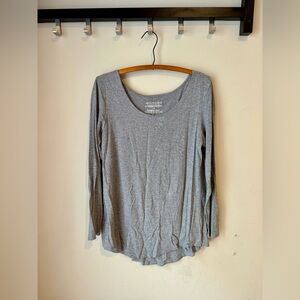 Encircled Grey Microstripe Long Sleeve Scoop Neck Shirt